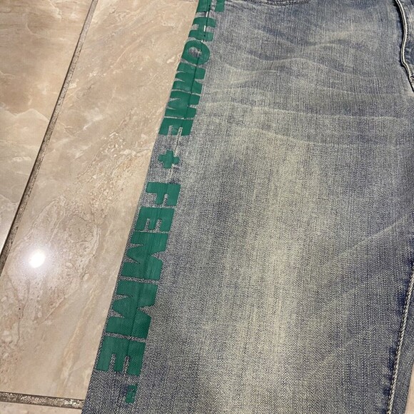 Homme Femme Jeans Mens 36 Blue Skinny Slim Cotton Distressed Denim - Picture 3 of 7